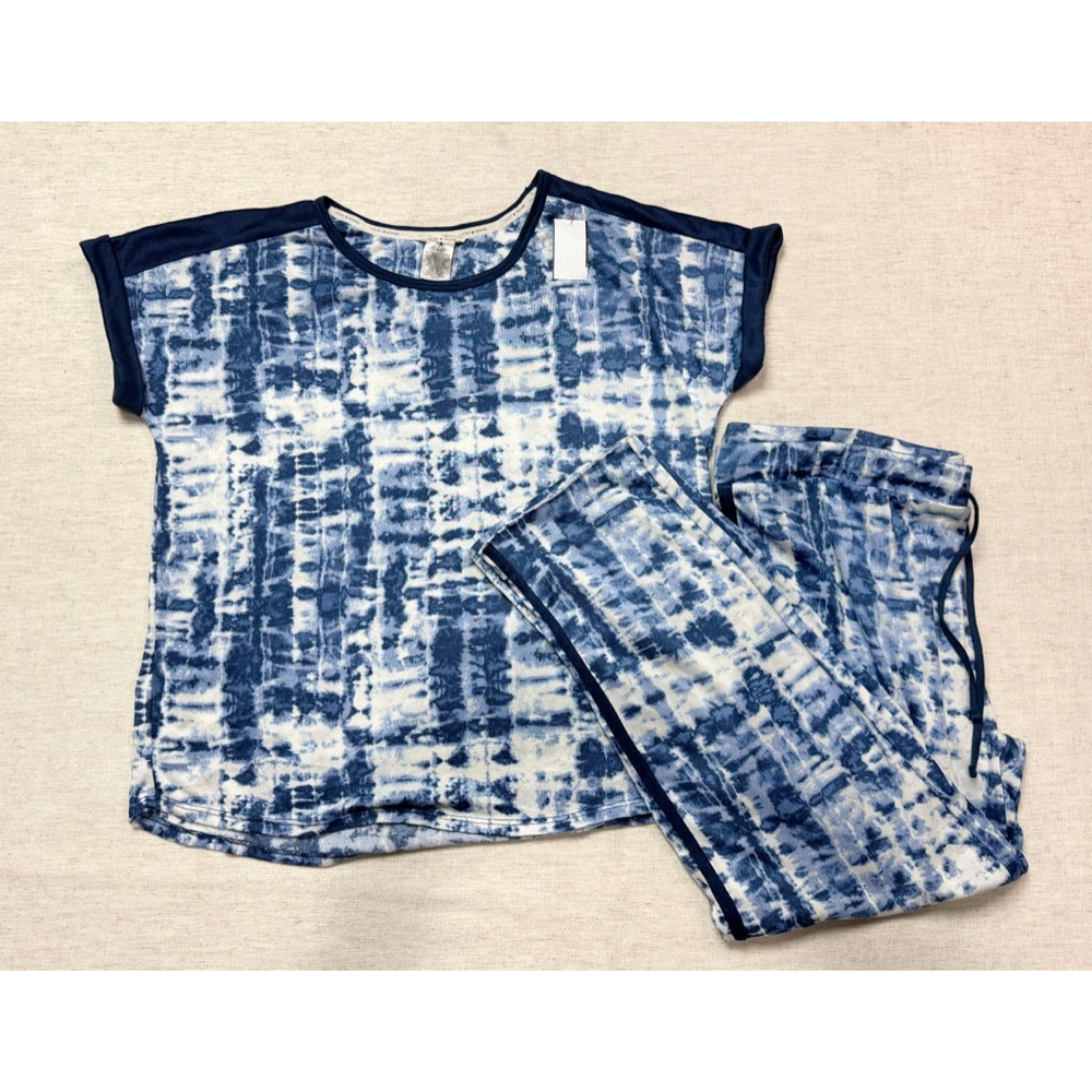 Lucky Brand Woman Tie Dye Pajama Set XXL Soft Cozy Sleepwear Blue White comfort